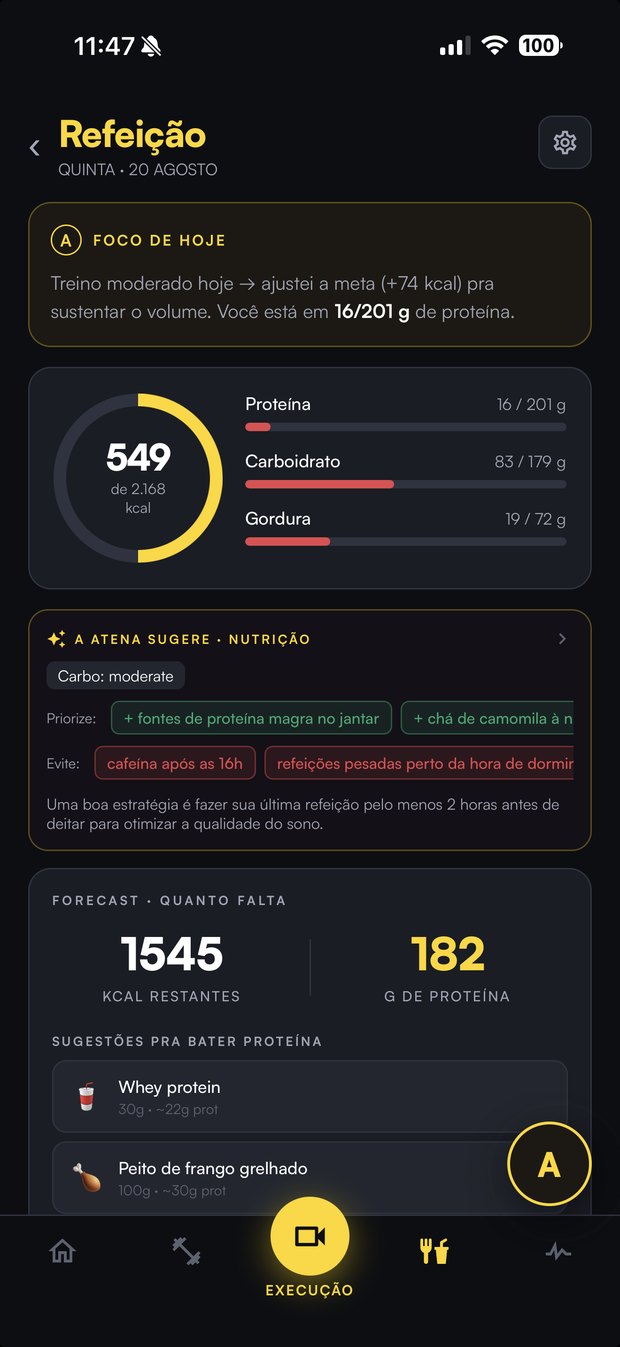 Tela real do diário de refeições da NYVEL